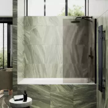 Шторка на ванну Maybahglass 90х140 широкий профиль черный, стекло бронза матовое