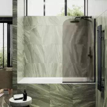 Шторка на ванну Maybahglass 90х140 узкий профиль черный, стекло бронза матовое