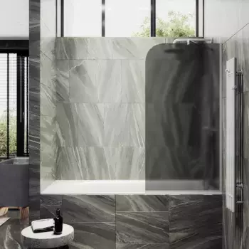 Шторка на ванну Maybahglass 90x140 узкий профиль белый, стекло графит матовое