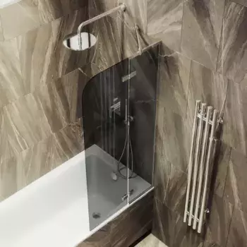 Шторка на ванну поворотная MaybahGlass 140х69 профиль хром, стекло графит