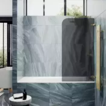 Шторка на ванну поворотная MaybahGlass 140х70 профиль золотой, стекло графит матовый