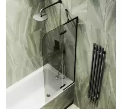 Шторка на ванну поворотная MaybahGlass 140х99 профиль черный, стекло бронза