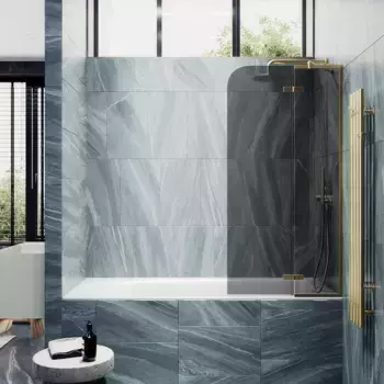 Шторка на ванну поворотная с добором MaybahGlass 69х140 профиль золото матовое, стекло графит