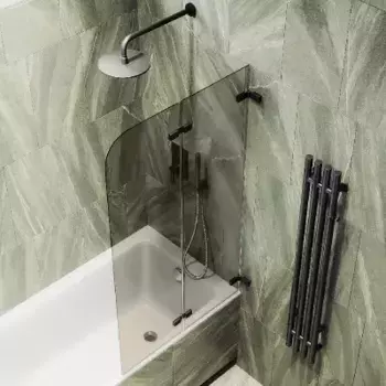 Шторка на ванну складная MaybahGlass 140х51 профиль черный, стекло бронза