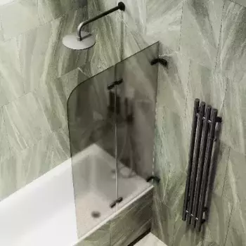 Шторка на ванну складная MaybahGlass 140х51 профиль черный, стекло бронза матовая