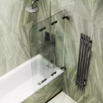 Шторка на ванну складная MaybahGlass 140х75 профиль черный, стекло сатин