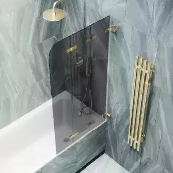 Шторка на ванну складная MaybahGlass 140х75 профиль золотой, стекло графит