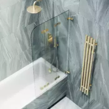 Шторка на ванну складная MaybahGlass 140х75 профиль золотой, стекло сатин