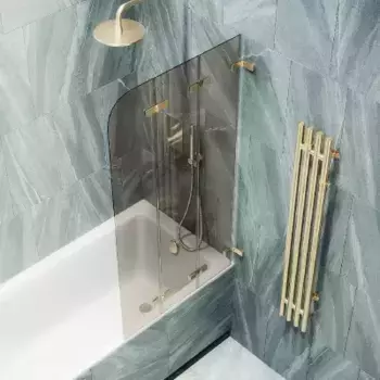 Шторка на ванну складная MaybahGlass 140х75 профиль золотой, стекло бронза