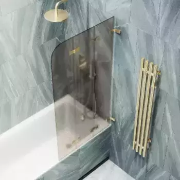 Шторка на ванну складная MaybahGlass 140х75 профиль золотой, стекло бронза матовая