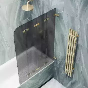 Шторка на ванну складная MaybahGlass 140х98 профиль золотой, стекло графит матовый