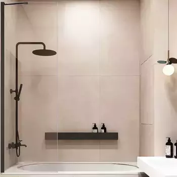 Шторка на ванну Veconi Palau 100х150 профиль черный стекло прозрачное