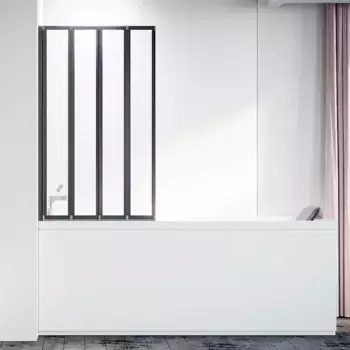 Шторка на ванну Veconi Palau 120х150 профиль черный стекло прозрачное