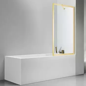 Шторка на ванну Veconi Palau 90x150 профиль брашированное золото, стекло прозрачное