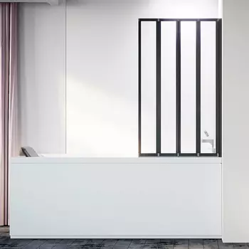 Шторка на ванну Veconi Palau 90х150 R профиль черный, стекло прозрачное