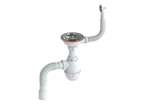 Сифон для мойки РМС круглый перелив белый