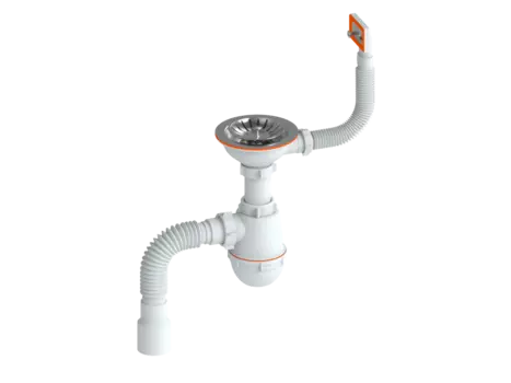 Сифон для мойки РМС прямоугольный перелив пластиковый шток белый