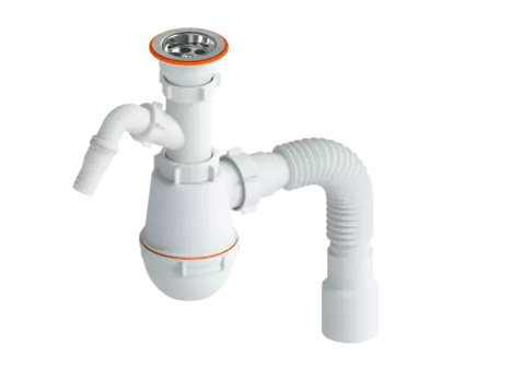 Сифон для мойки РМС с выходом под стиральную машину белый