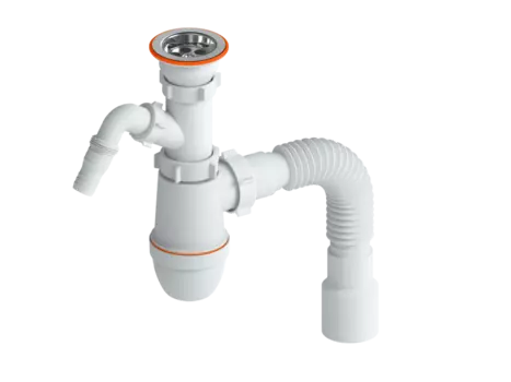 Сифон для раковины РМС с выходом под стиральную машину белый