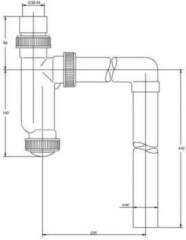 Сифон Wirquin для писсуара 1х40 с манжетами D40/46 мм и гибким соединением 40/50 мм (30987106)