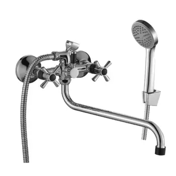 Смеситель Decoroom двуручный универсальный с поворотным изливом 30см, черный/хром