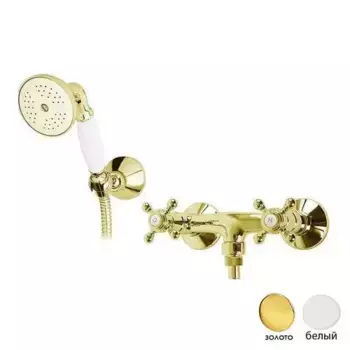 Смеситель для душа Cezares Golf золото с белыми ручками