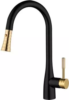 Смеситель для кухни D&K Rhein Schiller DA1462517A с выдвижным изливом черный, золото