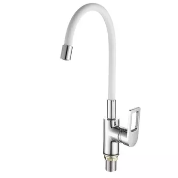 Смеситель для кухонной мойки Fashun A4253+B03 с гибким изливом белый, хром