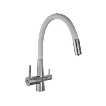 Смеситель для кухонной мойки Fashun A54029-8 с гибким изливом белый, хром