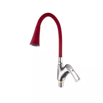 Смеситель для кухонной мойки Fashun A4466+A7358 с гибким изливом красный, хром