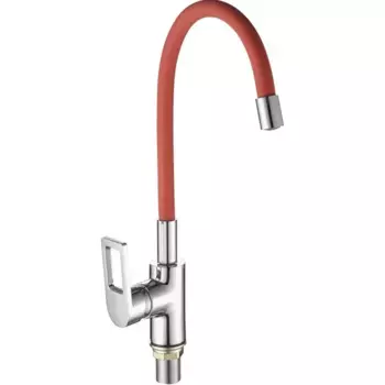 Смеситель для кухонной мойки Fashun A4253+B06 с гибким изливом красный, хром