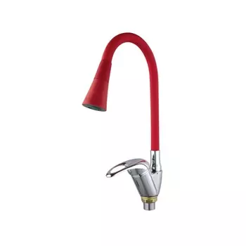 Смеситель для кухонной мойки Fashun A4403+A7358 с гибким изливом красный, хром