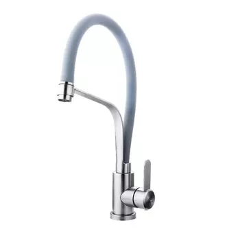 Смеситель для кухонной мойки Fashun A54012-12 с гибким изливом серый, хром