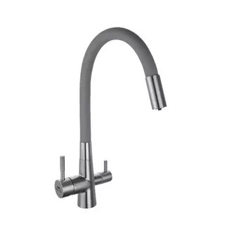 Смеситель для кухонной мойки Fashun A54029-12 с гибким изливом серый, хром