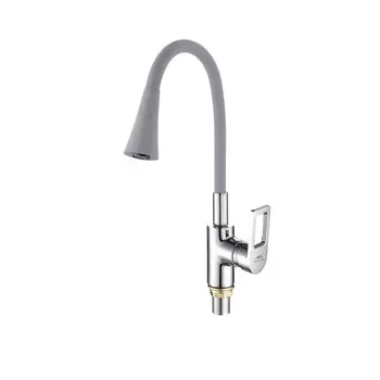 Смеситель для кухонной мойки Fashun A4253+B17 с гибким изливом серый, хром