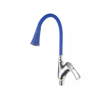 Смеситель для кухонной мойки Fashun A4466+A7351 с гибким изливом синий, хром