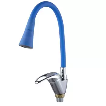 Смеситель для кухонной мойки Fashun A4403+A7351 с гибким изливом синий, хром