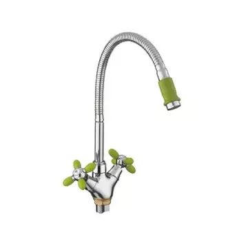 Смеситель для кухонной мойки Fashun A43127-6 с гибким изливом хром, зеленый