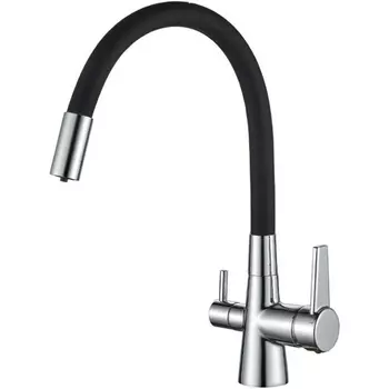 Смеситель для кухонной мойки Haiba HB76858-7 с гибким изливом хром, черный