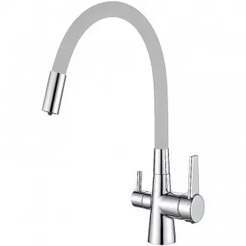 Смеситель для кухонной мойки Haiba HB76858-3 с гибким изливом белый, серый