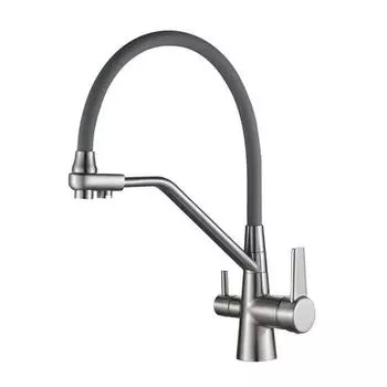 Смеситель для кухонной мойки Haiba HB76855-5 с гибким изливом серый, хром