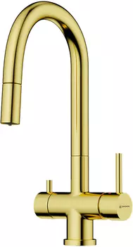 Смеситель для кухни Omoikiri Akita-S с подключением к фильтру и выдвижным изливом светлое золото