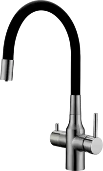 Смеситель для кухни Paulmark Salix 213419-NI, никель, черный, с гибким изливом