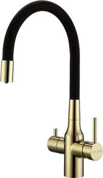 Смеситель для кухни Paulmark Salix 213419-G, золото, черный, с гибким изливом