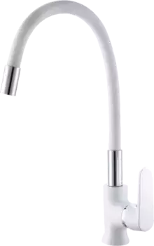 Смеситель для кухонной мойки РМС SL123 SL123W-016F-1 с гибким изливом белый, хром