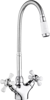 Смеситель для кухонной мойки РМС SL92 SL92W-279F с гибким изливом белый, хром