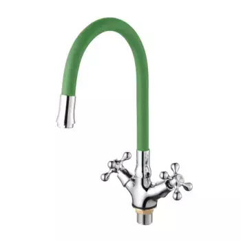 Смеситель для кухни с гибким изливом D-Lin D153810-5, хром/зеленый