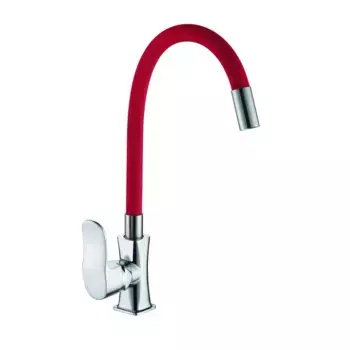 Смеситель для кухни с гибким изливом D-Lin D155318-4, хром/красный