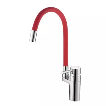 Смеситель для кухни с гибким изливом D-Lin D157315-4, хром/красный