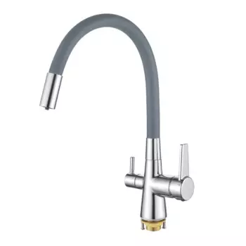 Смеситель для кухни с гибким изливом и подключением фильтра Shevanik S668, хром/серый